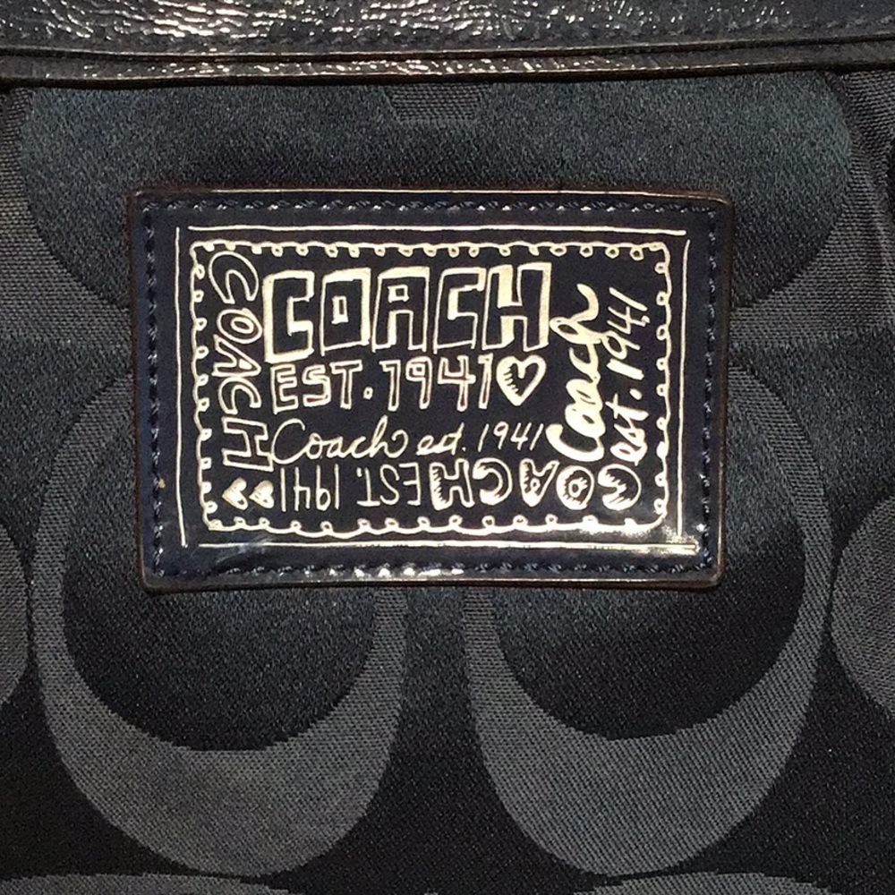 COACH Signature Coated Canvas Shoulder Bag,‎ Large, Dark Blue - Picture 6 of 16